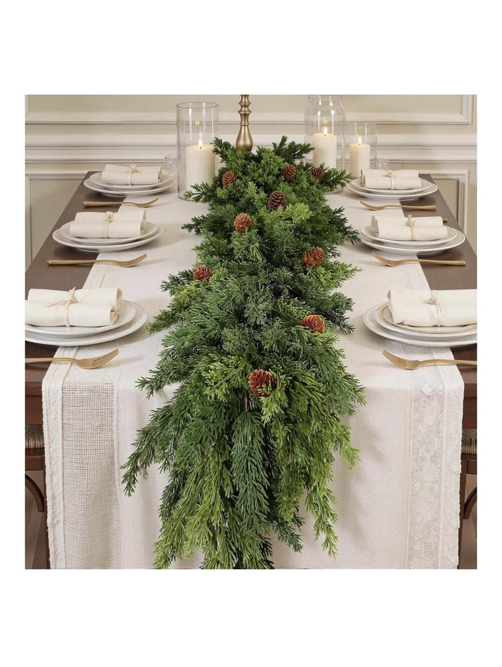 2PCS 6FT Christmas Garland, Cedar Garland -Realistic Greenery Cypress Pine